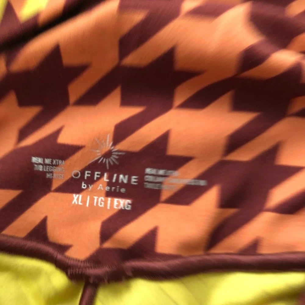 Offline By Aerie High-Rise Leggings XL Houndstooth Plaid Pattern Orange & Yellow